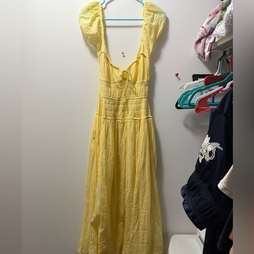 Free People Yellow Maxi Dress with Puff Sleeves